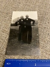 WWII Photo Two Handsome US Navy Sailors Pose Outside Affectionate