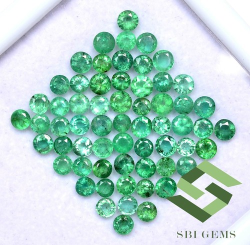 Natural Emerald Round Cut 3.25 mm To 3.75 mm Lot 65 Pcs Calibrated Loose Gems - Picture 2 of 5