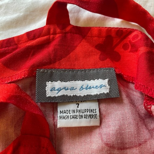 Aqua Blues Hawaiian Babydoll Mini Dress Girl’s 7 Floral Red Tropical Beach Rayon - Picture 4 of 10