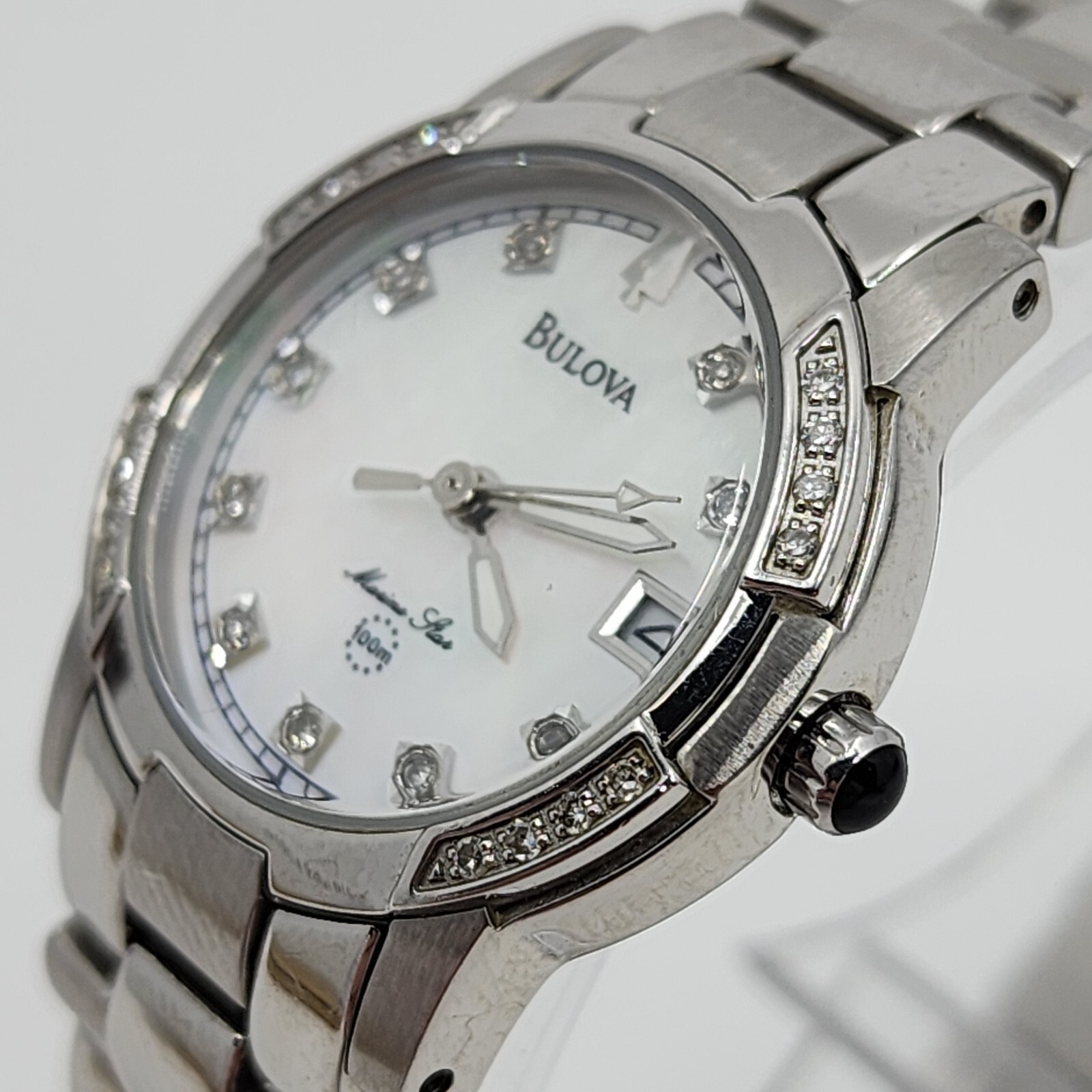 Bulova Marine Star Silver Tone Mother of Pearl Womans Faux 