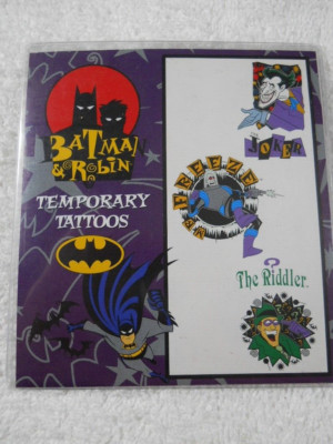 1997 Batman & Robin Temporary Cartoon Tattoos - Joker - Riddler - Mr Freeze