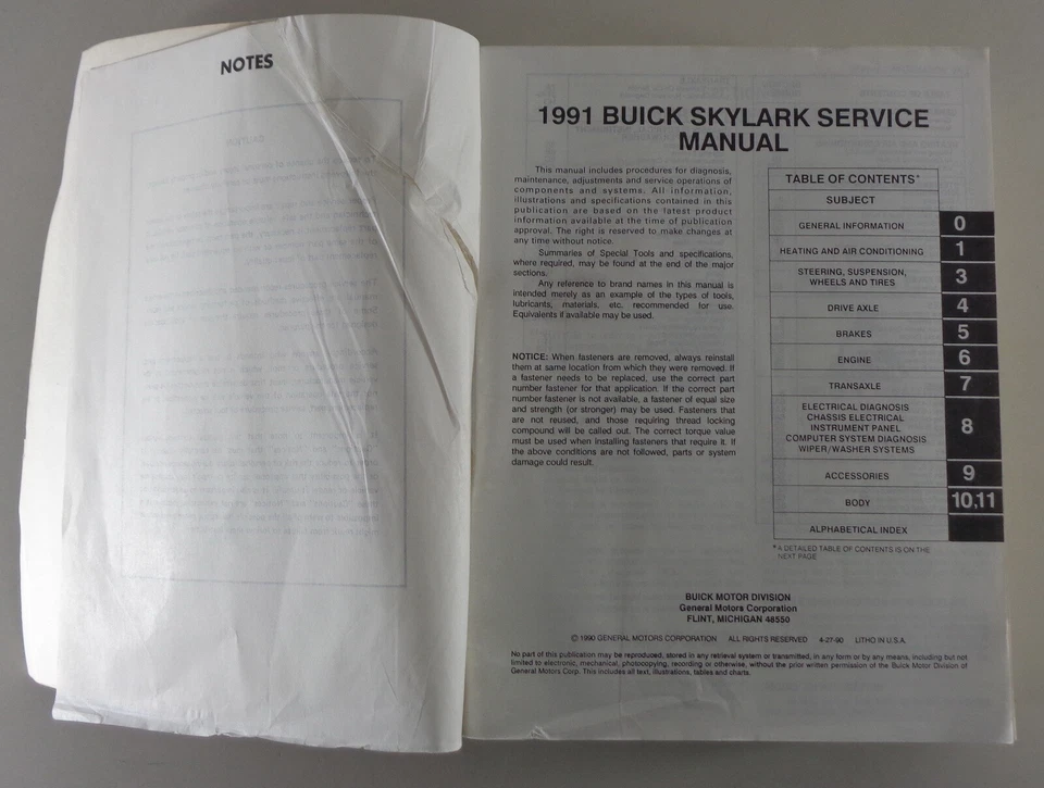 Manuale Di Officina / Manuale Di Servizio Skylark Buick Del 1991 - Immagine 2 di 2