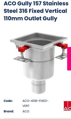 ACO Gully 157 Edelstahl 316 fest vertikal 110 mm Auslaufgully UVP 410 £