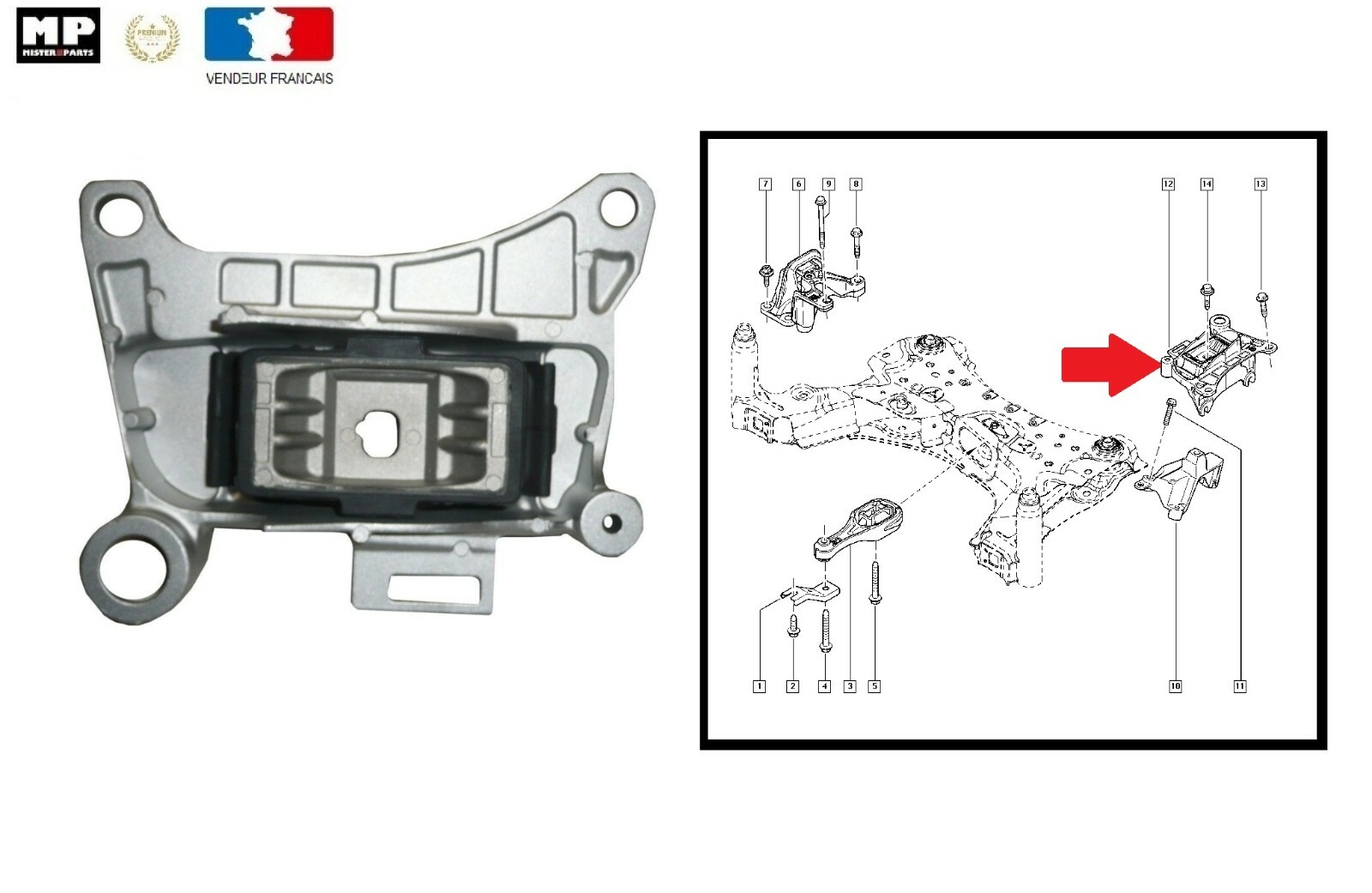 Support moteur gauche de qualite origine Renault Megane Scenic III reference 112205136R - 3