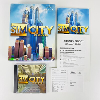 Sim City 3000 PC CD-ROM Spiel Big Box Maxis Vintage 1999 90s Komplett CIB
