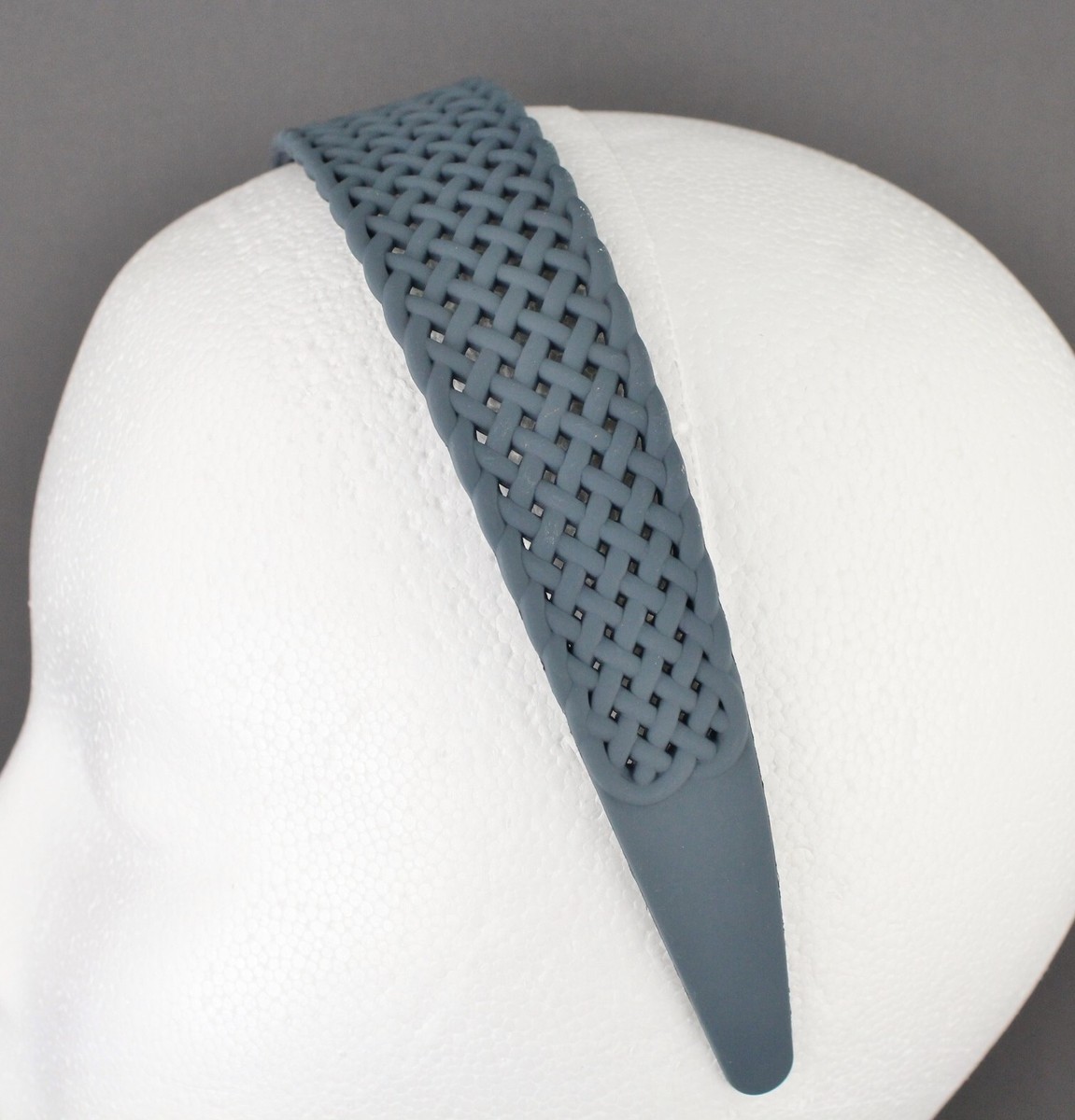 Dk Grey basketweave plastic head band hair accessory grip teeth 