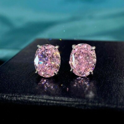 14k White Gold Plated Oval Cut Lab Created Pink Sapphire Her Stud Screw Earrings
