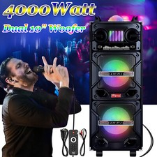 Portable Dual 10" Bluetooth Speaker PA System Subwoofer Karaoke LED AUX Recharge
