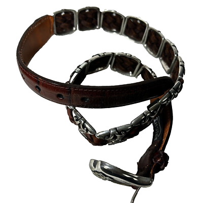 Vintage 1996 Brighton Brown Embossed Leather Belt Sz S  display picture 2