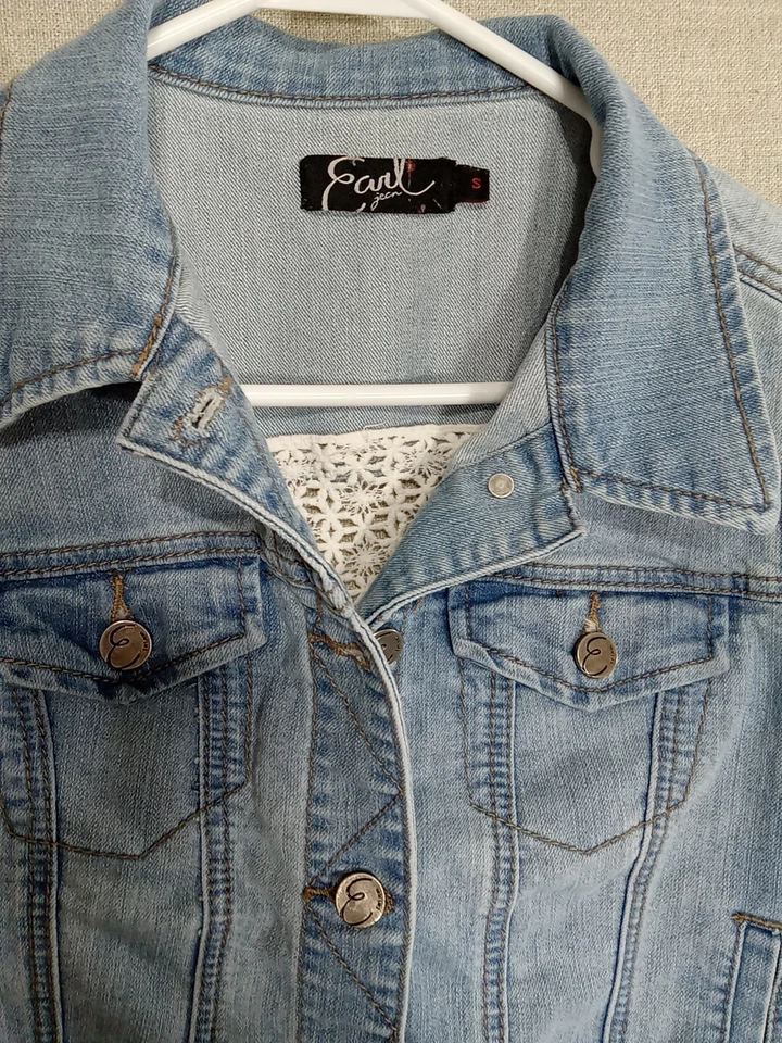 Earl Jean Denim Blue Vest with Eyelet Lace Back Womens Size Small - Image 3 of 4