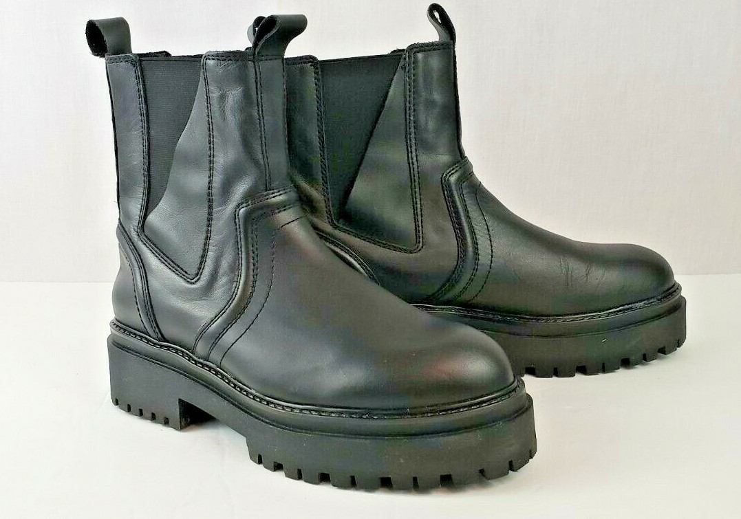 Topshop Women's size US Black Leather Chunky Platform Ankle Boot EU 38  UK