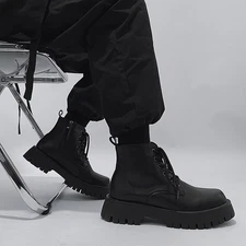 Men's Side Zipper Winter Leather Ankle Boots Work Boots High Top Leather Shoes