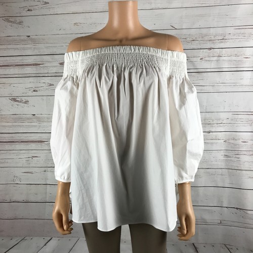 DO + BE White 100% Cotton Smocked Off-The-Shoulder Blouse NWT XS
