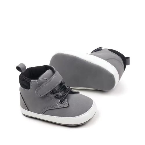 High-Top Baby Booties Soft Sole Crib Shoes Lace-Up & Hook and Loop Closure - Picture 9 of 14