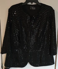Womens L? Alex Evenings Black Sequinied Zip Front Blazer & Tank Top Twin Set