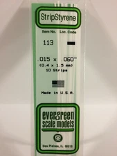 NEW Evergreen Scale Models #113 Strip Styrene .015 x .060 x 14 in 10 Pk
