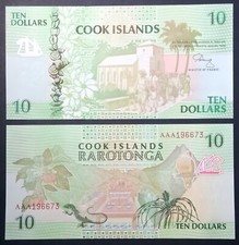 FREE POSTAGE, J/12/2,Cook Islands 10 Dollars AAA Prefix 1992 P-8, Unc, see below