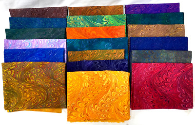 MARBLED ARTS Waved Icarus Design Hand Dyed Marbled Cotton Fat Quarters ~ Select