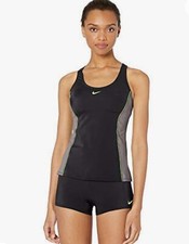 Nike Womens Color Surge Powerback Tankini Swimsuit Set Gray/Black Size S