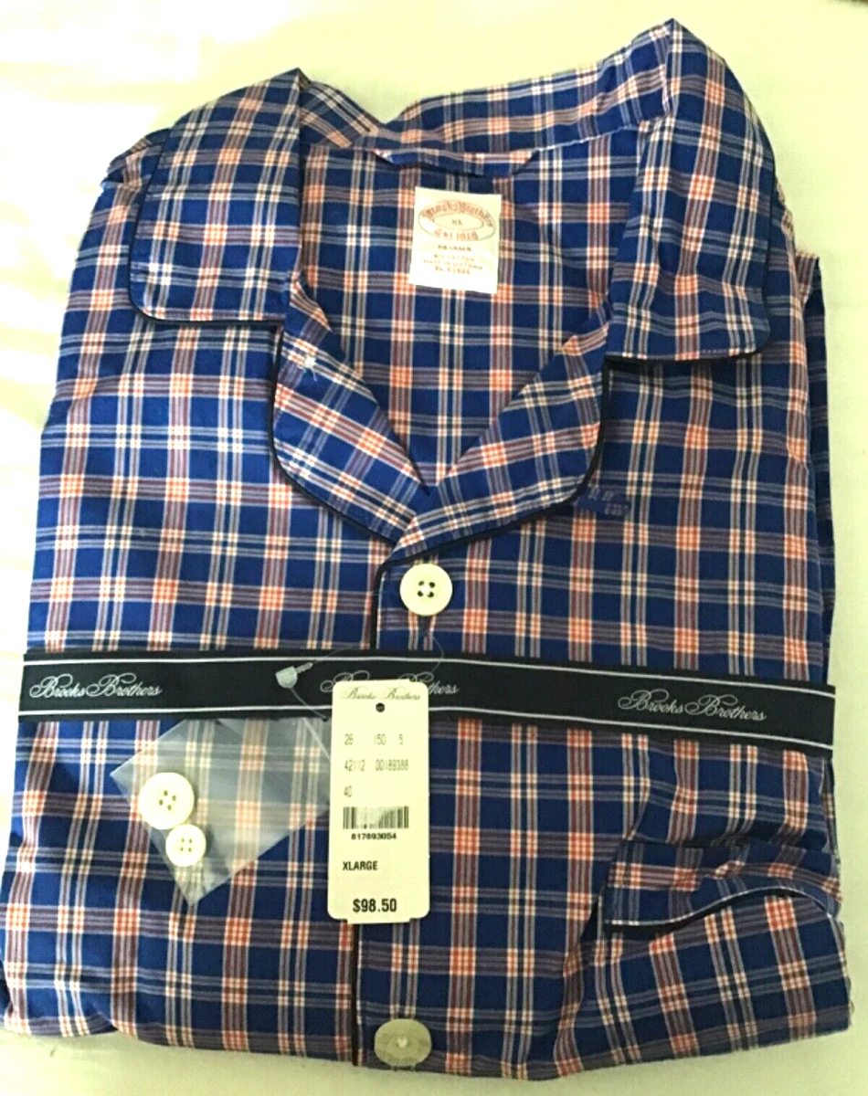 Brooks Brothers Mens Pajama Set sz X LARGE Blue Red Plaid Poplin
