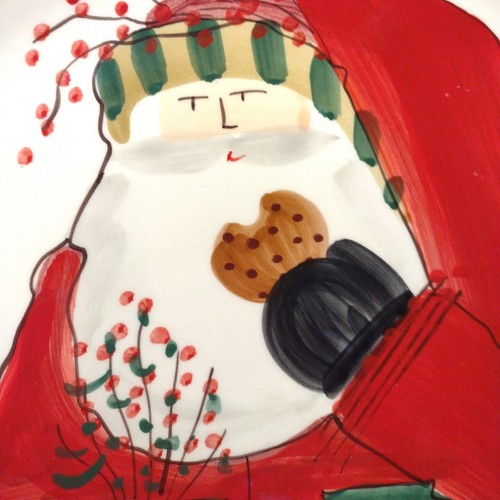 "Plato de galletas Vietri Italia Old St. Nick Santa 14"" grande redondo plato de Navidad" - Imagen 7 de 12