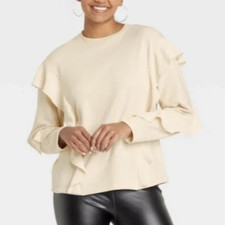 Womens Cream A New Day Ruffle Sweatshirt size S