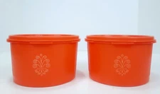 Vintage Set Of 2 Tupperware Orange Servalier Canisters With Lids #1298-9