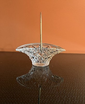 Vintage Avon Dots And Diamonds Pressed Glass Basket With Gold Tone Handle 5.5 
