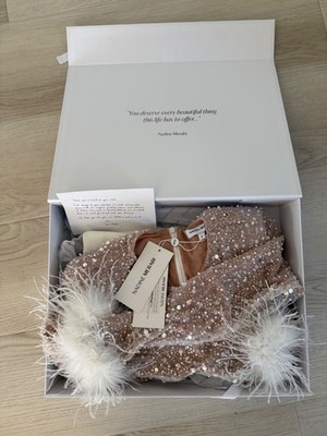 Brand New Nadine Merabi Amelia White Jumpsuit Feather Cuffs Small