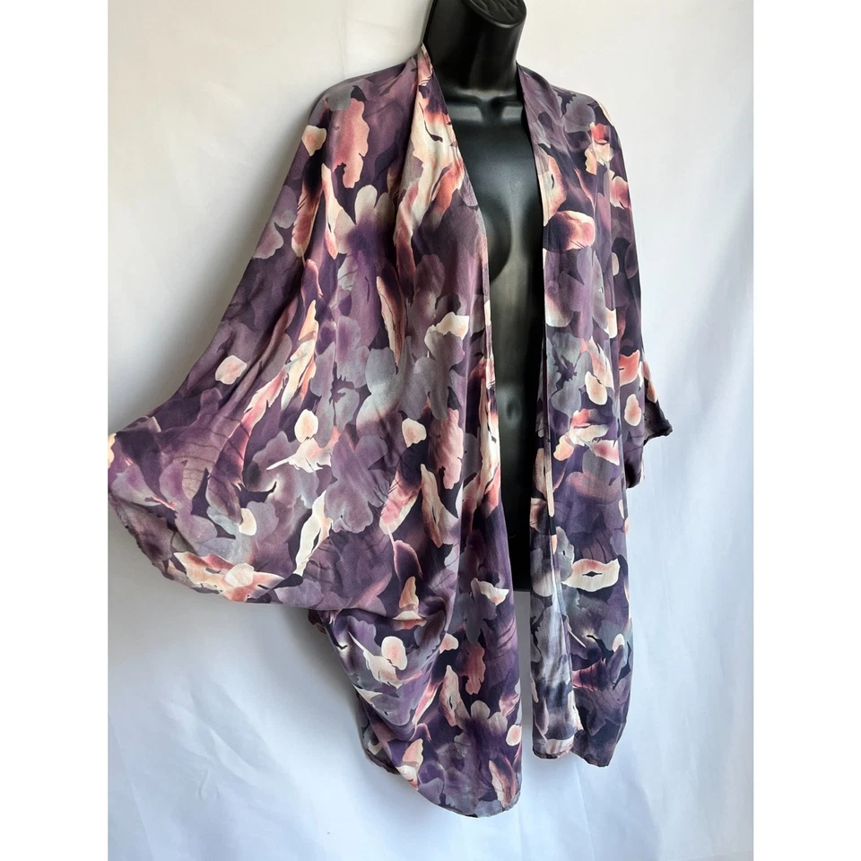 Cubierta de Natación Insight Frente Abierto Kimono Longline EE. UU. 4 OSFA Abstracto Floral Púrpura Foto 2 de 4