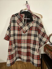 Weatherproof Vintage Cape Red,tan, Black Plaid Pockets