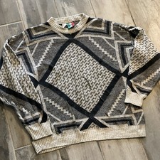Sz L - Colore Italian Made In Italy Vintage Sweater - Brown Dark Light Geometric
