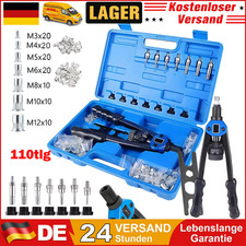 Produktbild - Profi Nietmutternzange Set M3-M12 Gewinde Nietzange + 110 Stahl Nietmuttern Neu