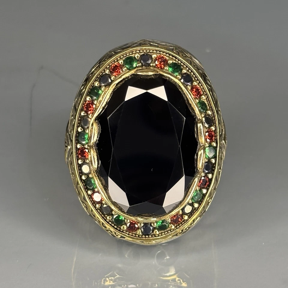 Heavyweight Black Onyx Stone 925 Sterling Silver Ring Handmade Turkish Ottoman - Image 3 of 4