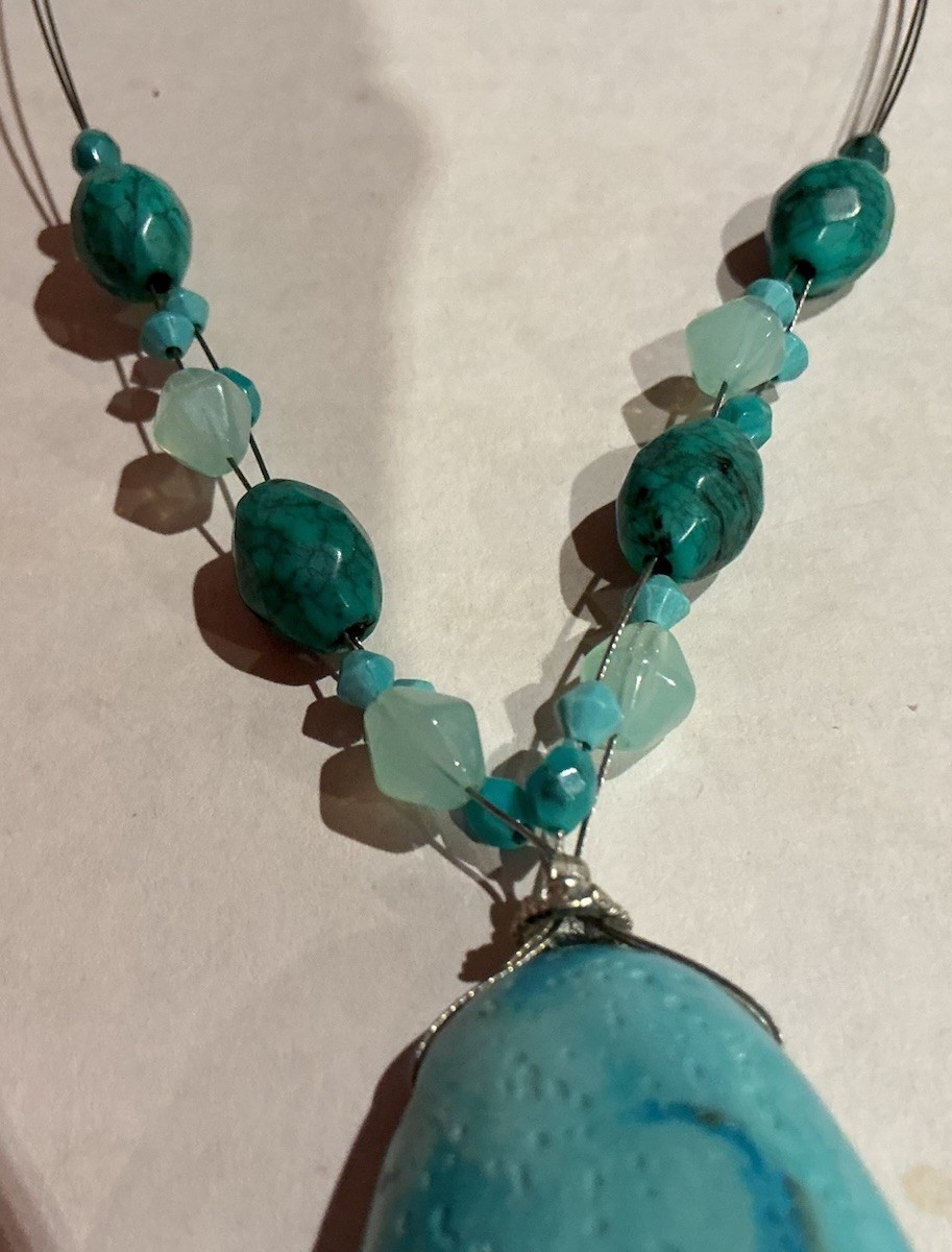 Silver Tone Statement Necklace Amazonite Drop Pen… - image 4