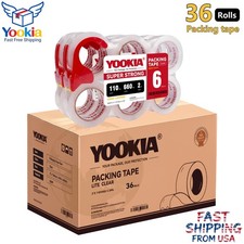36 Rolls Packing Sealing Tape With 6 Dispensers 2 mil 2" x 110 Yards 330FT