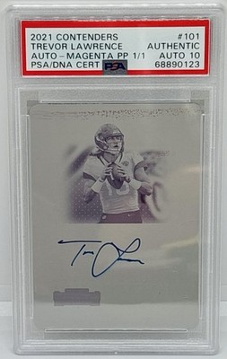 2021 Contenders Trevor Lawrence Rookie RC ON-CARD Auto 1/1 Printing Plate PSA 10