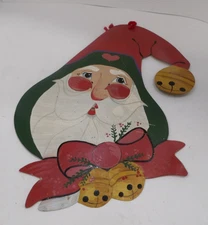 Vintage Style Metal Santa Claus Wall Decor – Jingle Bell Hat – Holiday Sign