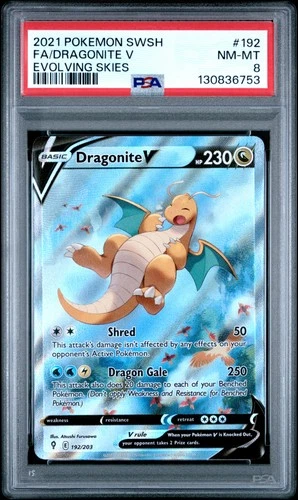 2021 POKEMON SWORD & SHIELD EVOLVING SKIES #192 FULL ART/DRAGONITE V PSA 8