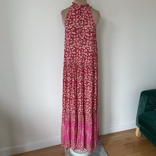 Spell & The Gypsy Delirium Red Coral Floral Print Tiered Maxi Sleeveless Dress S