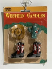 Vintage Bakery Craft Candles Western Themed  Birthday Cake Candles Set of 4 NOS