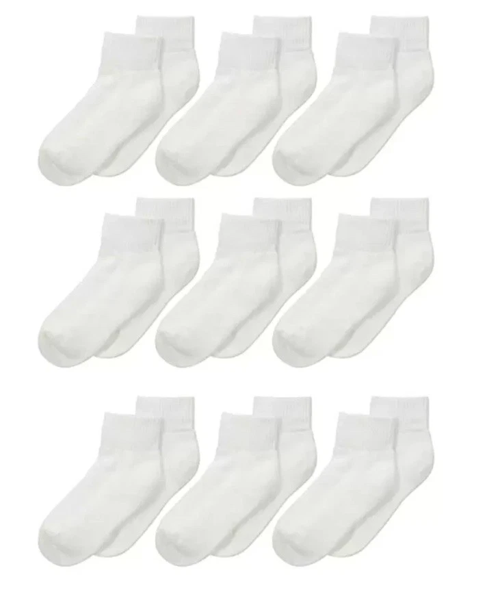 Jefferies Socks L131808Kids 12 Pack Seamless Quarter Half Cushion Socks Size 3-7