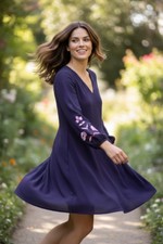 Vtg Ann Taylor Purple Cottage-Core Embroidered Dress Petite/Small Boho Peasant