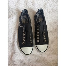Ed Hardy Black Studded Slip On Sneakers Canvas Shoes Women's Size 6 Y2K Punk
