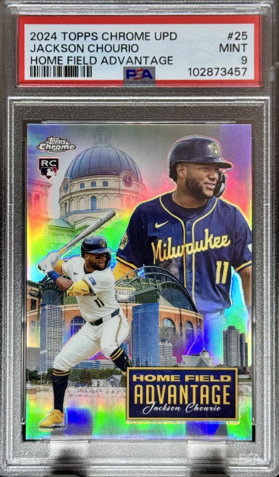 2024 Topps Chrome Update Home Field Advantage-Jackson Chourio-PSA 9-#HFAC-25- RC