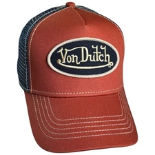 Von Dutch Hat RUST ORANGE/NAVY BLUE Patch Trucker Mesh SnapBack Cap NEW W/ TAGS!