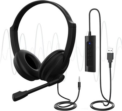 Venker U18 Kabelgebundenes USB Headset mit Mikrofon für PC Laptop Noise Cancelling 26£
