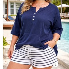 J.JILL FIT Plus Navy Blue Looped French Terry Buttons Sweatshirt Top 3X resort