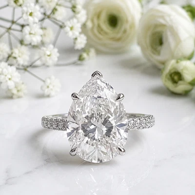 4.50 CT Pear Cut IGI Certified Lab Grown Diamond Engagement Ring 18K White Gold - Image 1 of 4