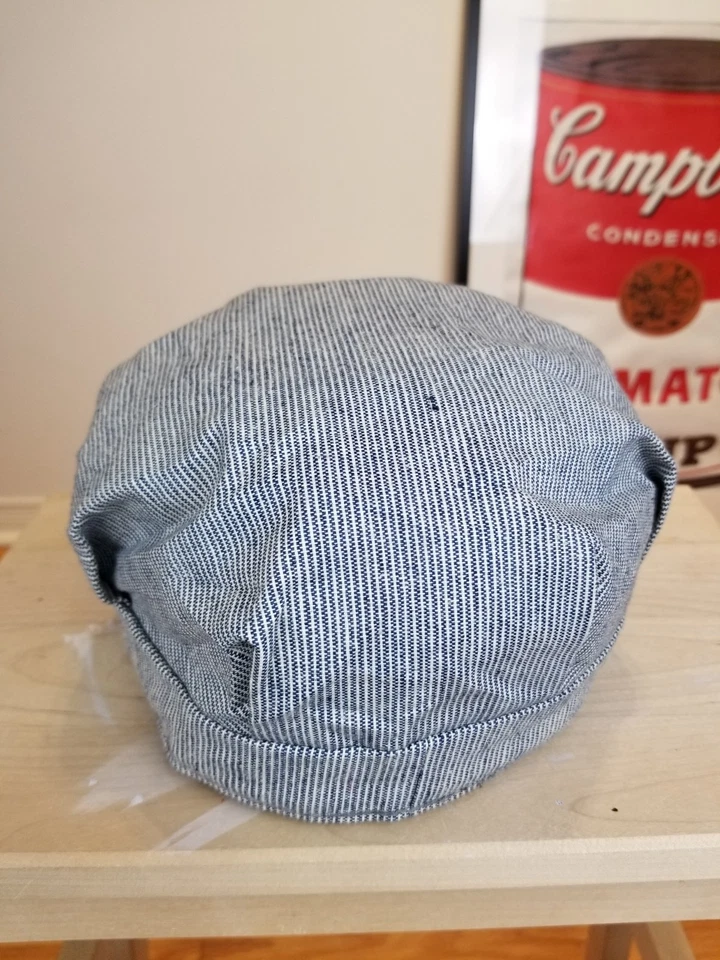VINTAGE 50' UNBRANDED RAILROAD ENGINEER STRIPED HICKORY HAT SZ 7 1/2 - Image 3 of 4